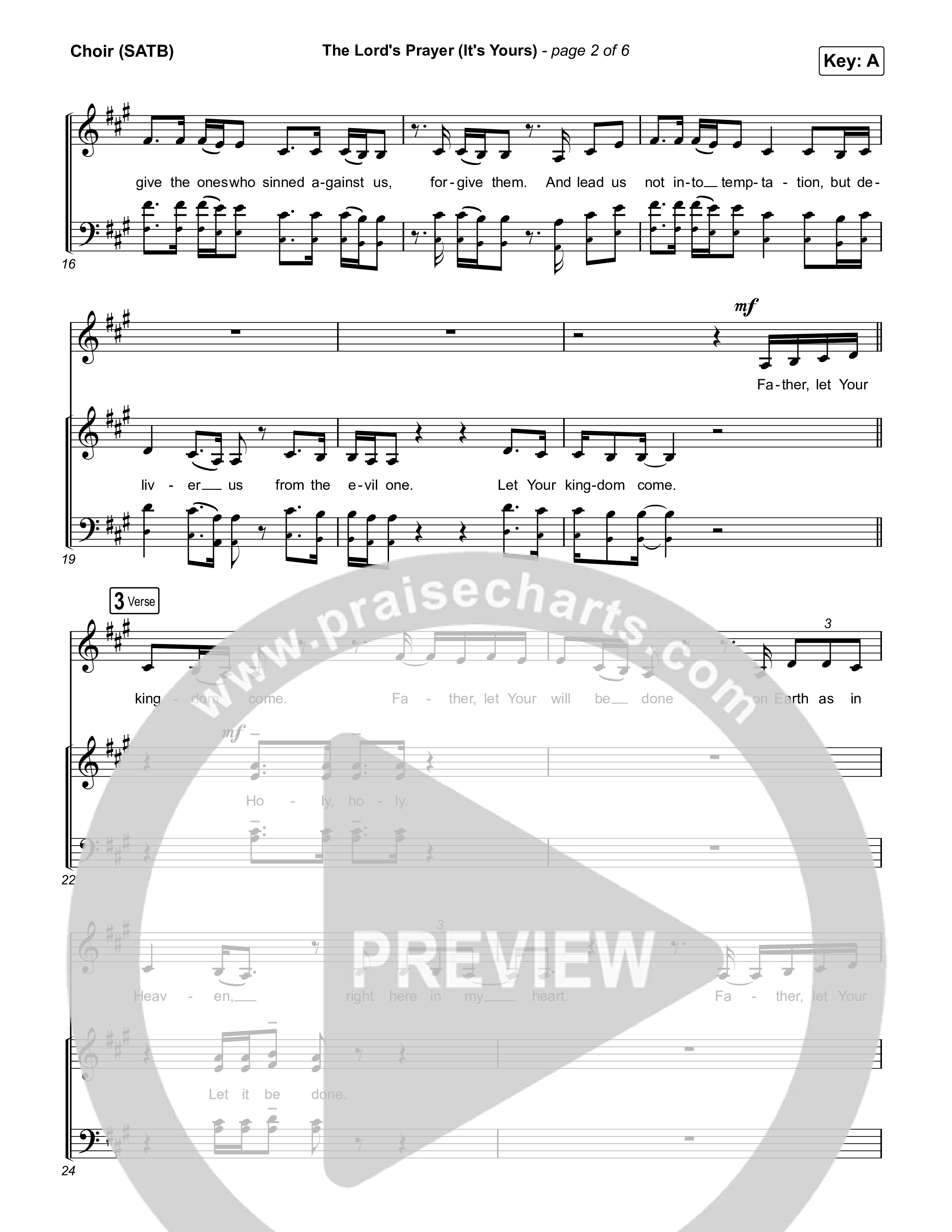 The Lord's Prayer (It's Yours) (Choral Anthem SATB) Choir Sheet (SATB) (Matt Maher / Arr. Mason Brown)