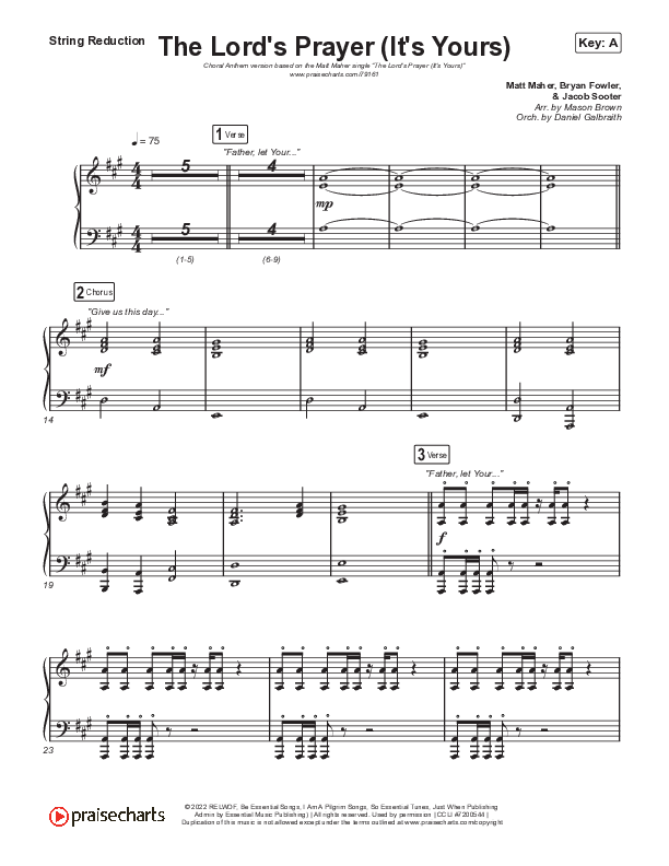 The Lord's Prayer (It's Yours) (Choral Anthem SATB) String Reduction (Matt Maher / Arr. Mason Brown)