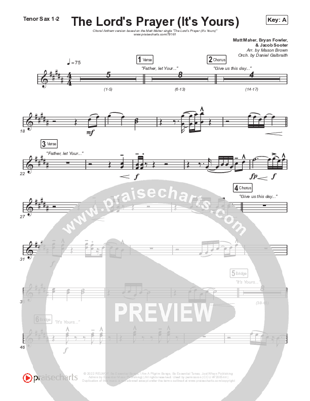 The Lord's Prayer (It's Yours) (Choral Anthem SATB) Sax Pack (Matt Maher / Arr. Mason Brown)