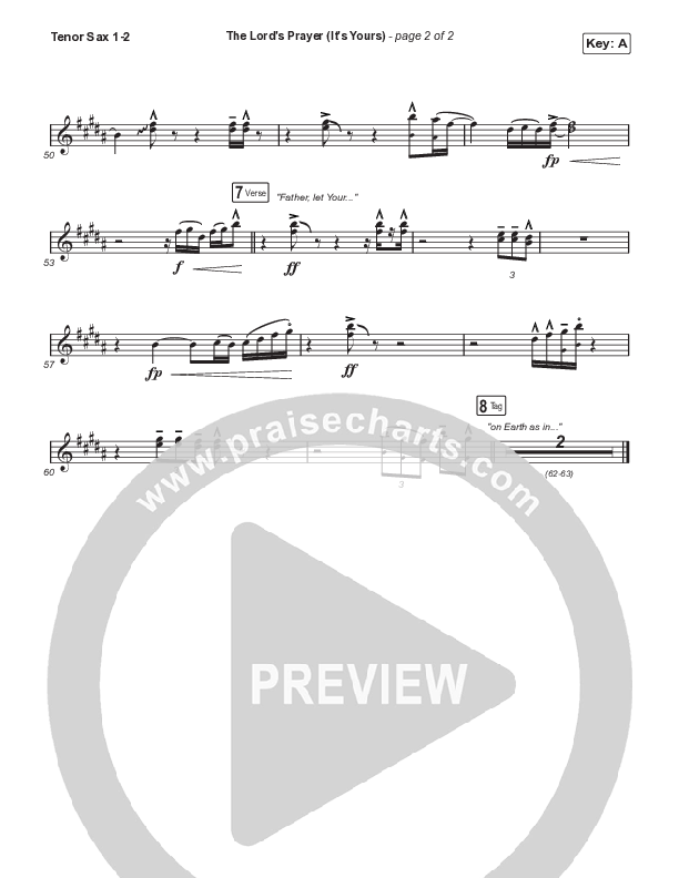 The Lord's Prayer (It's Yours) (Choral Anthem SATB) Tenor Sax 1,2 (Matt Maher / Arr. Mason Brown)