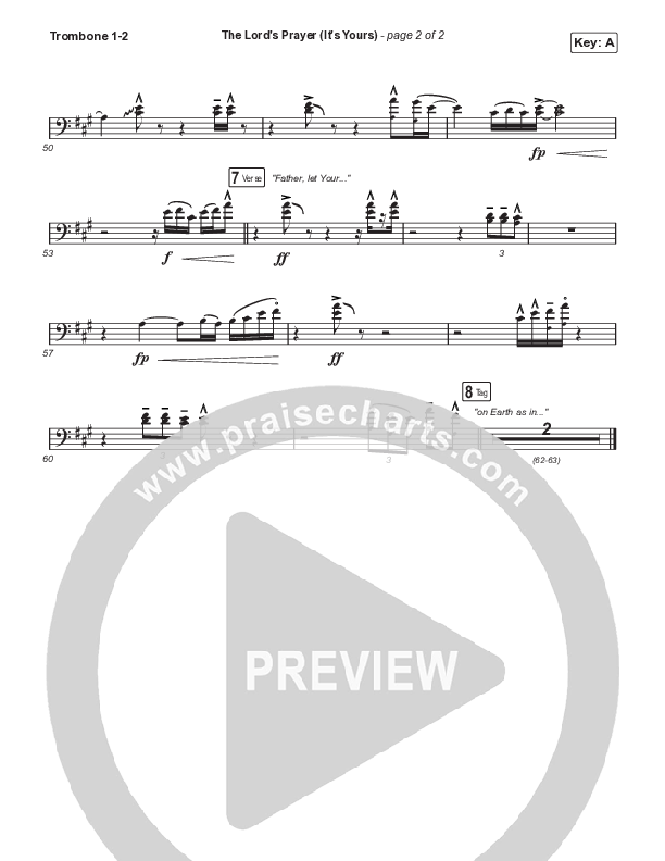 The Lord's Prayer (It's Yours) (Choral Anthem SATB) Trombone 1/2 (Matt Maher / Arr. Mason Brown)