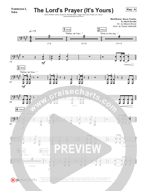 The Lord's Prayer (It's Yours) (Choral Anthem SATB) Trombone 1,2 (Matt Maher / Arr. Mason Brown)