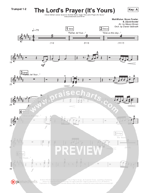 The Lord's Prayer (It's Yours) (Choral Anthem SATB) Trumpet 1,2 (Matt Maher / Arr. Mason Brown)
