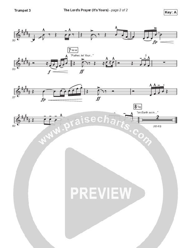 The Lord's Prayer (It's Yours) (Choral Anthem SATB) Trumpet 3 (Matt Maher / Arr. Mason Brown)