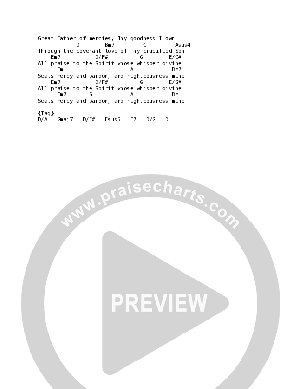 Thy Mercy My God Chord Chart (Sandra McCracken)