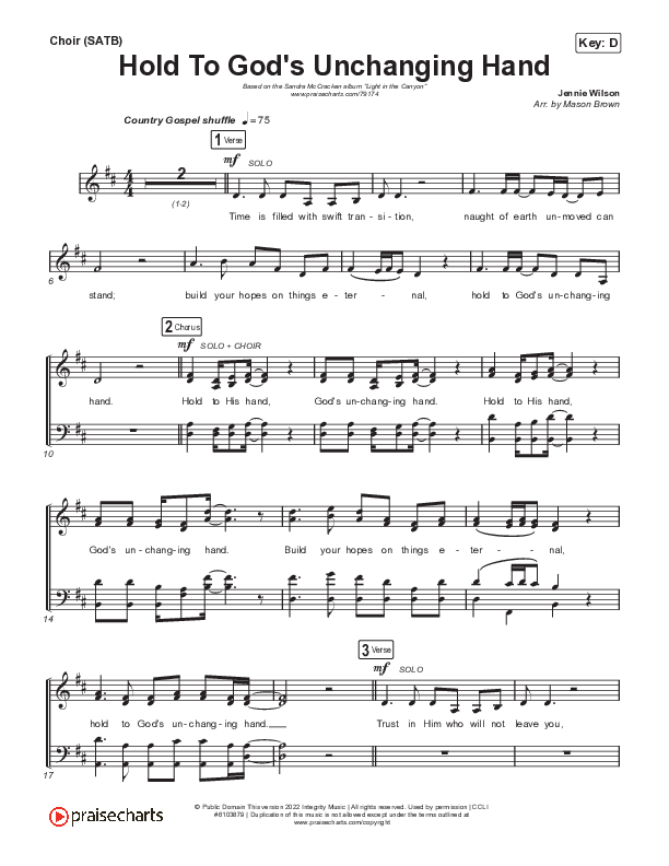 Hold To God’s Unchanging Hand Choir Sheet (SATB) (Sandra McCracken)