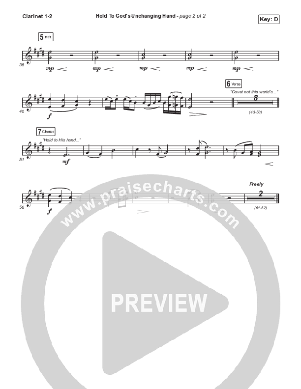 Hold To God’s Unchanging Hand Clarinet 1/2 (Sandra McCracken)