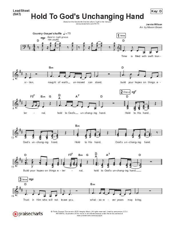 Hold To God’s Unchanging Hand Lead Sheet (SAT) (Sandra McCracken)