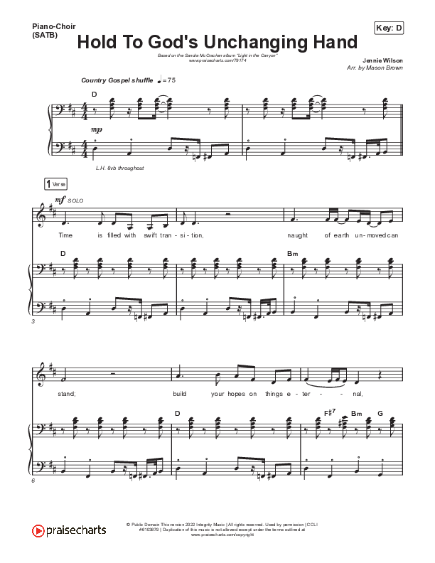 Hold To God’s Unchanging Hand Piano/Vocal (SATB) (Sandra McCracken)