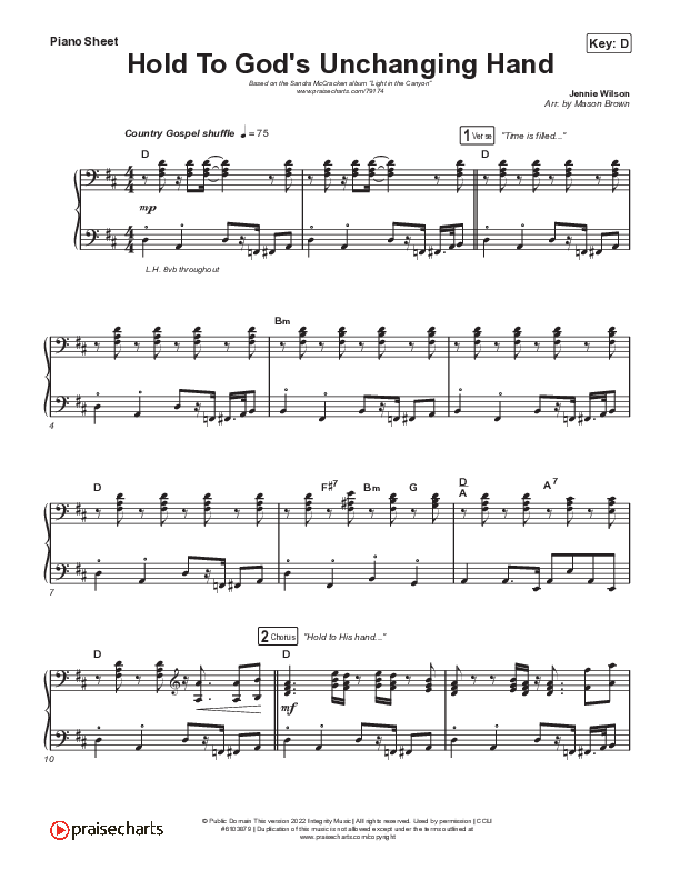 Hold To God’s Unchanging Hand Piano Sheet (Sandra McCracken)