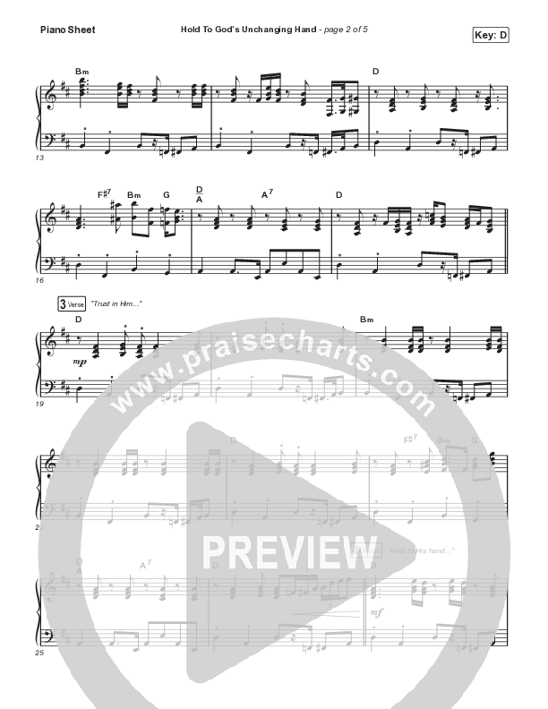 Hold To God’s Unchanging Hand Piano Sheet (Sandra McCracken)