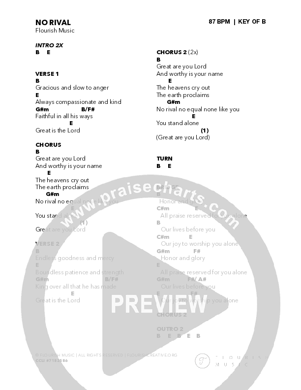 No Rival Chord Chart (Flourish Music)