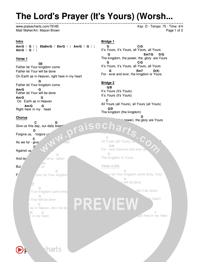 The Lord's Prayer (It's Yours) (Worship Choir SAB) Chords & Lyrics (Matt Maher / Arr. Mason Brown)