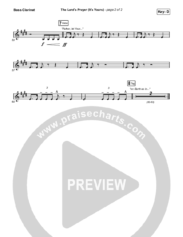 The Lord's Prayer (It's Yours) (Worship Choir SAB) Bass Clarinet (Matt Maher / Arr. Mason Brown)