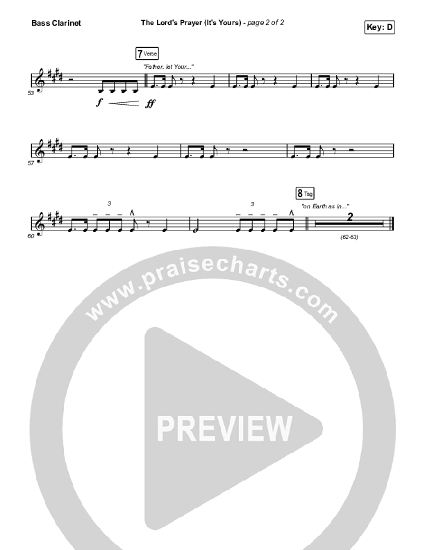 The Lord's Prayer (It's Yours) (Worship Choir SAB) Bass Clarinet (Matt Maher / Arr. Mason Brown)