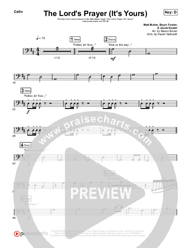 The Lord's Prayer (It's Yours) (Worship Choir SAB) Cello (Matt Maher / Arr. Mason Brown)