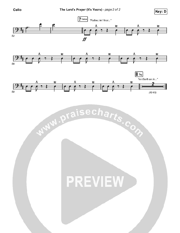 The Lord's Prayer (It's Yours) (Worship Choir SAB) Cello (Matt Maher / Arr. Mason Brown)