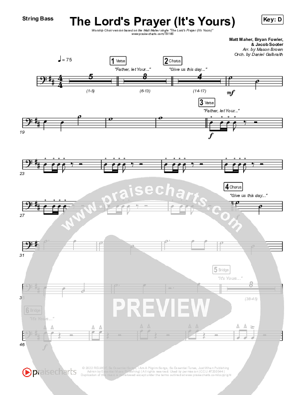 The Lord's Prayer (It's Yours) (Worship Choir SAB) Double Bass (Matt Maher / Arr. Mason Brown)