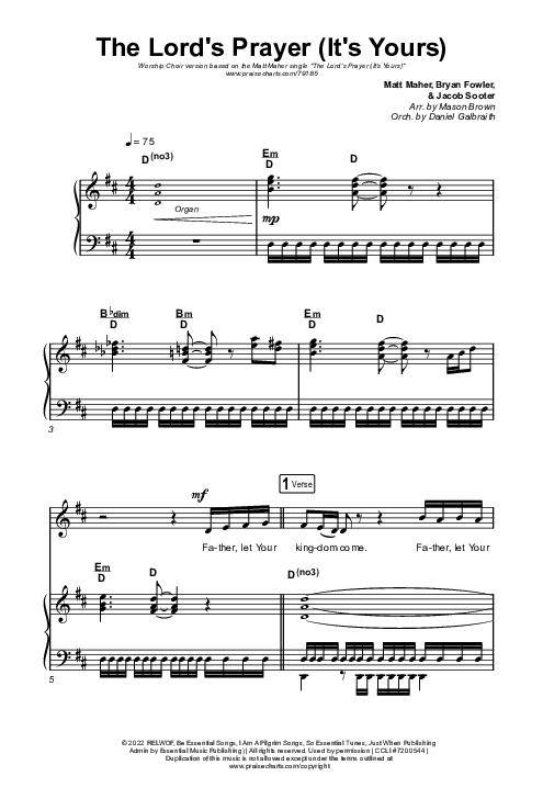 The Lord's Prayer (It's Yours) (Worship Choir SAB) Octavo (SAB & Pno) (Matt Maher / Arr. Mason Brown)