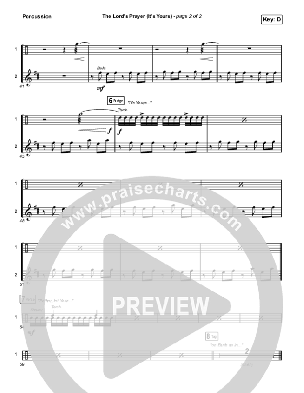 The Lord's Prayer (It's Yours) (Worship Choir SAB) Percussion (Matt Maher / Arr. Mason Brown)