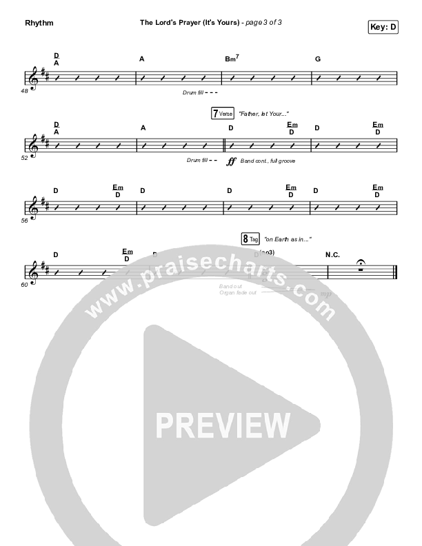 The Lord's Prayer (It's Yours) (Worship Choir SAB) Rhythm Chart (Matt Maher / Arr. Mason Brown)