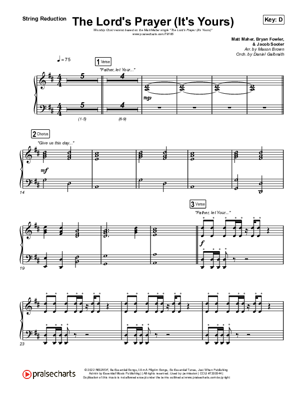 The Lord's Prayer (It's Yours) (Worship Choir SAB) String Reduction (Matt Maher / Arr. Mason Brown)