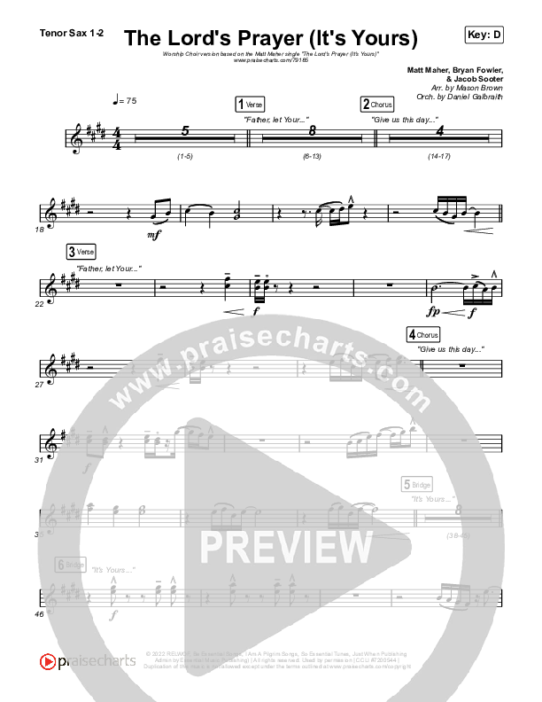 The Lord's Prayer (It's Yours) (Worship Choir SAB) Sax Pack (Matt Maher / Arr. Mason Brown)