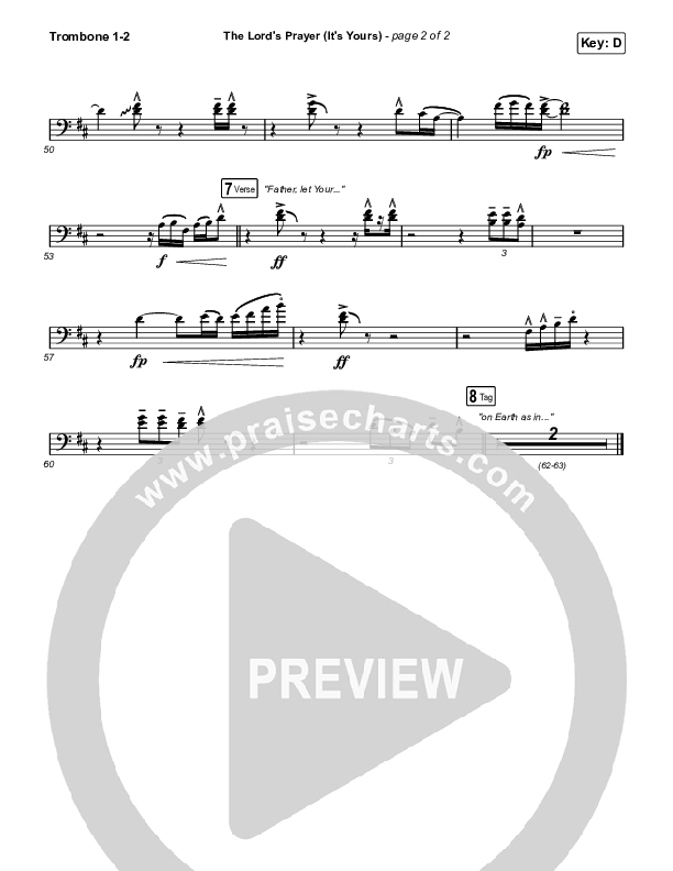 The Lord's Prayer (It's Yours) (Worship Choir SAB) Trombone 1/2 (Matt Maher / Arr. Mason Brown)