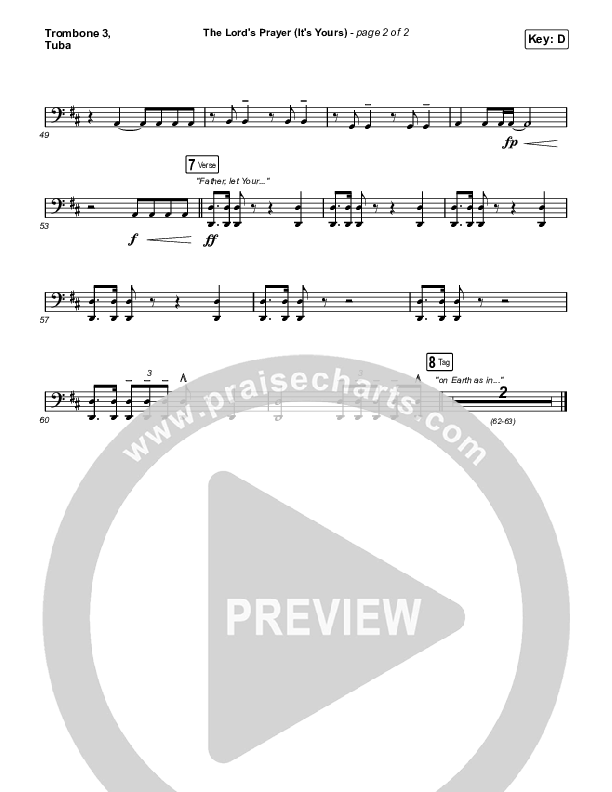 The Lord's Prayer (It's Yours) (Worship Choir SAB) Trombone 3/Tuba (Matt Maher / Arr. Mason Brown)