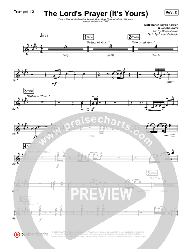 The Lord's Prayer (It's Yours) (Worship Choir SAB) Trumpet 1,2 (Matt Maher / Arr. Mason Brown)