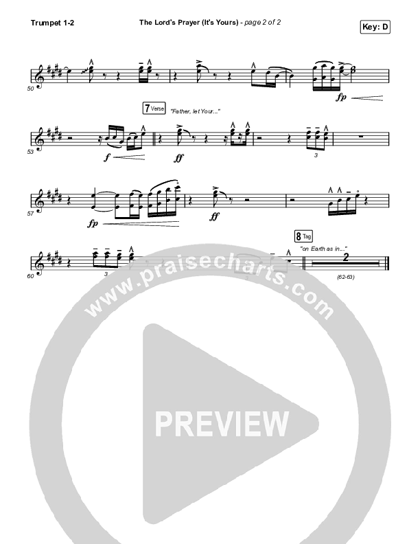 The Lord's Prayer (It's Yours) (Worship Choir SAB) Trumpet 1,2 (Matt Maher / Arr. Mason Brown)