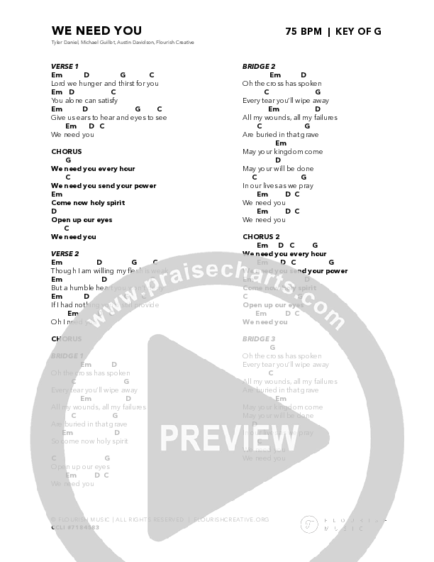 We Need You Chord Chart (Flourish Music)