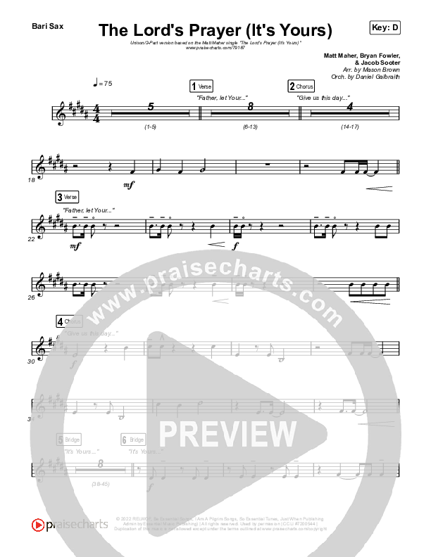 The Lord's Prayer (It's Yours) (Unison/2-Part Choir) Bari Sax (Matt Maher / Arr. Mason Brown)