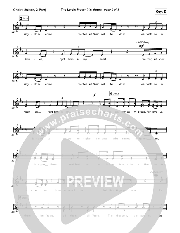 The Lord's Prayer (It's Yours) (Unison/2-Part Choir) Choir Vocals (Uni/2-Part) (Matt Maher / Arr. Mason Brown)