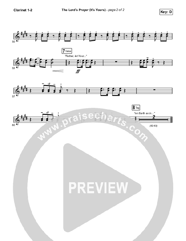 The Lord's Prayer (It's Yours) (Unison/2-Part Choir) Clarinet 1/2 (Matt Maher / Arr. Mason Brown)