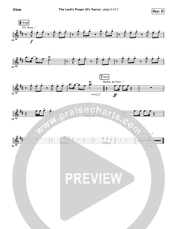 The Lord's Prayer (It's Yours) (Unison/2-Part Choir) Oboe (Matt Maher / Arr. Mason Brown)