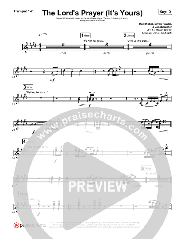 The Lord's Prayer (It's Yours) (Unison/2-Part Choir) Trumpet 1,2 (Matt Maher / Arr. Mason Brown)