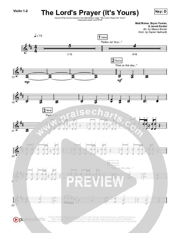 The Lord's Prayer (It's Yours) (Unison/2-Part Choir) String Pack (Matt Maher / Arr. Mason Brown)