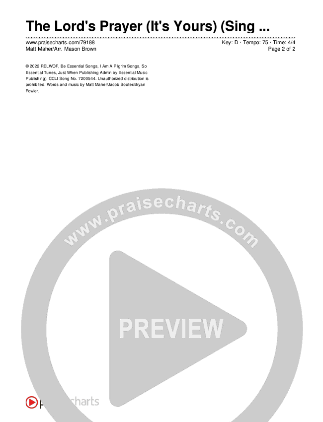 The Lord's Prayer (It's Yours) (Sing It Now SATB) Chords & Lyrics (Matt Maher / Arr. Mason Brown)
