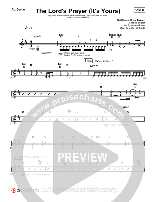 The Lord's Prayer (It's Yours) (Sing It Now SATB) Acoustic Guitar (Matt Maher / Arr. Mason Brown)