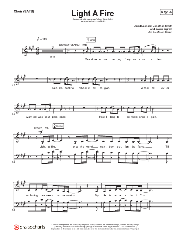 Light A Fire Choir Sheet (SATB) (David Leonard)