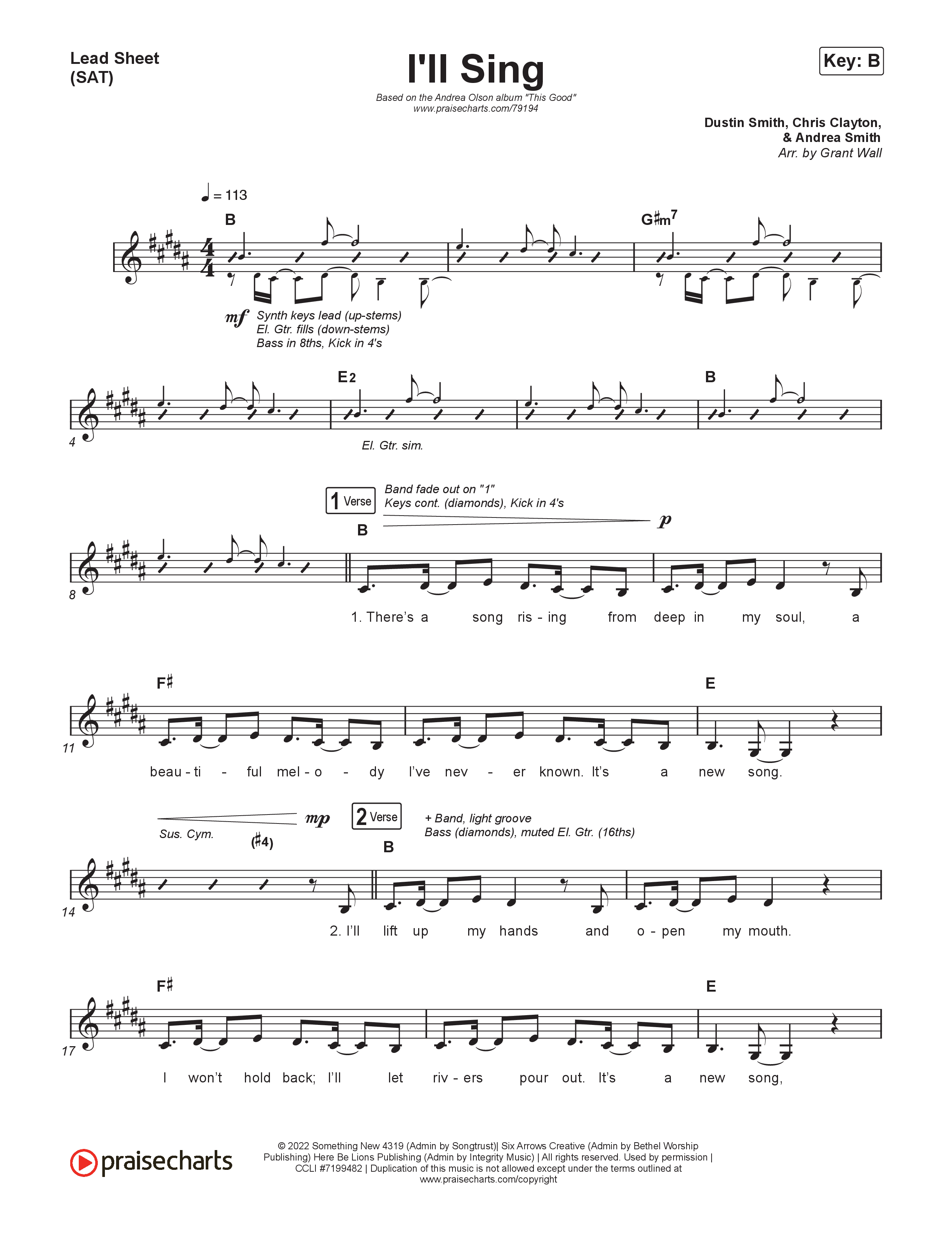 I'll Sing Lead Sheet (SAT) (Andrea Olson)