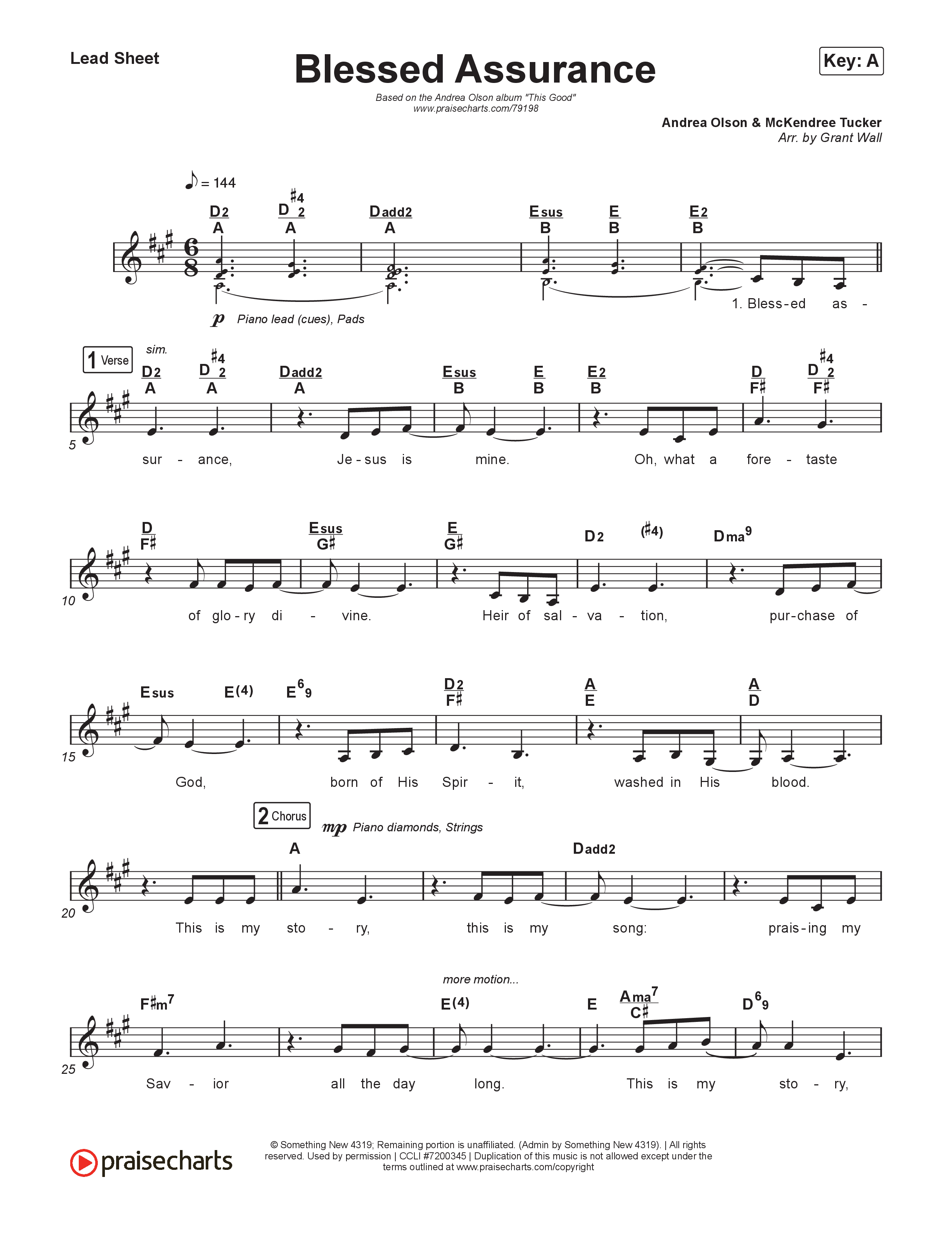 Blessed Assurance Lead Sheet (Melody) (Andrea Olson)