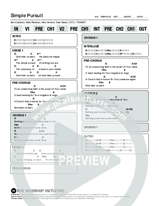 Simple Pursuit Chord Chart (The Worship Initiative / Shane & Shane / John Marc Kohl / Grace Tanner)