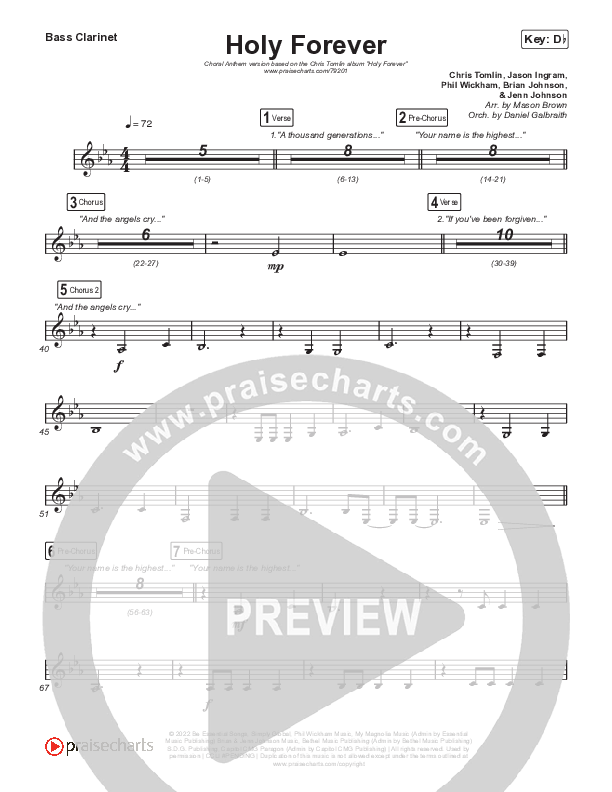 Holy Forever (Choral Anthem SATB) Clarinet 1,2 (Chris Tomlin / Arr. Mason Brown)