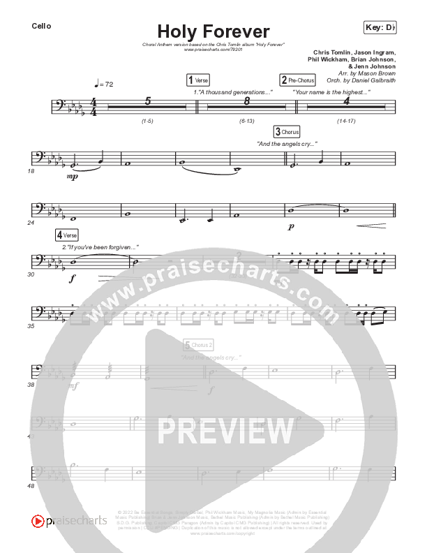 Holy Forever (Choral Anthem SATB) Cello (Chris Tomlin / Arr. Mason Brown)