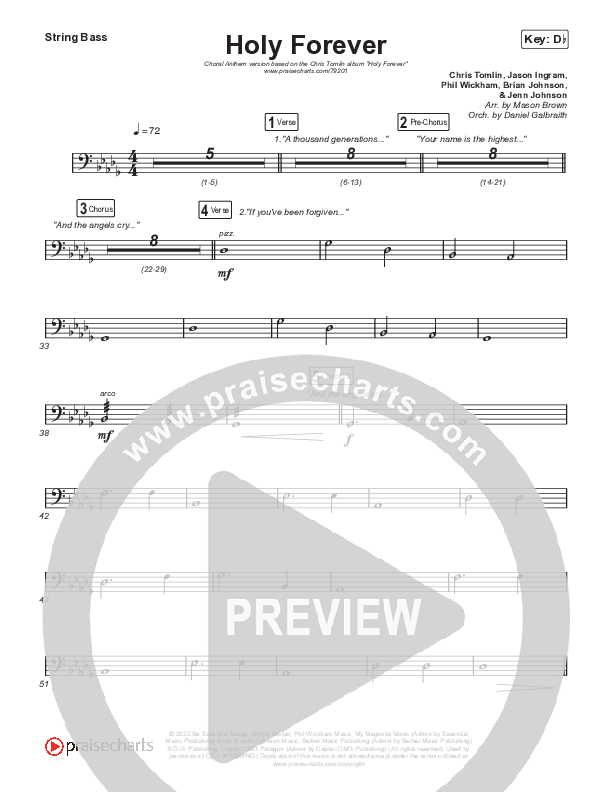 Holy Forever (Choral Anthem SATB) String Bass (Chris Tomlin / Arr. Mason Brown)