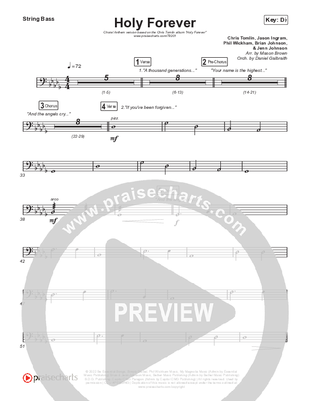 Holy Forever (Choral Anthem SATB) String Bass (Chris Tomlin / Arr. Mason Brown)