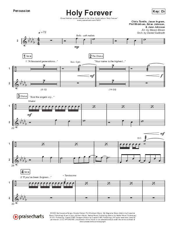 Holy Forever (Choral Anthem SATB) Percussion (Chris Tomlin / Arr. Mason Brown)