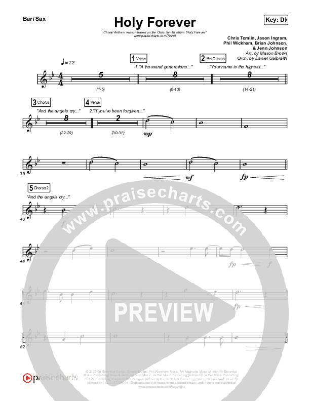 Holy Forever (Choral Anthem SATB) Bari Sax (Chris Tomlin / Arr. Mason Brown)